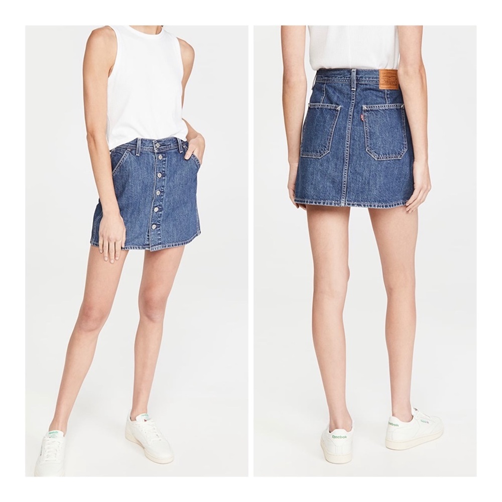 Levi’s Premium Women’s Dark Blue Button Front Mini Skirt Size 26 NWT